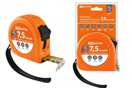 TDM ELECTRIC SQ1018-0107 Рулетка, длина 7.5 м, стальная лента, ширина 25 мм, прорезиненное покрытие, магнит, "Рубин" TDM
